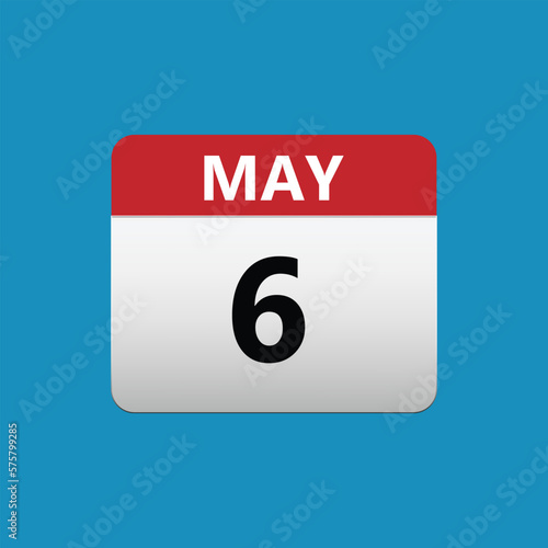 6th May calendar icon. May 6 calendar Date Month icon vector illustrator