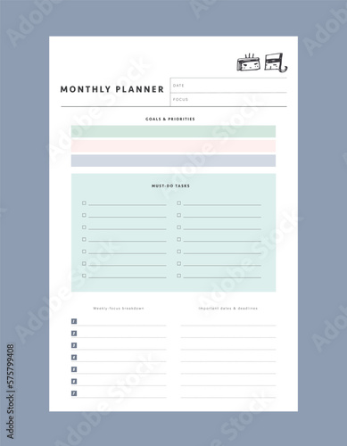 Monthly planner. Cute style with Sean and Sea partners. Plan your day make dream happen.