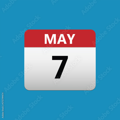 7th May calendar icon. May 7 calendar Date Month icon vector illustrator