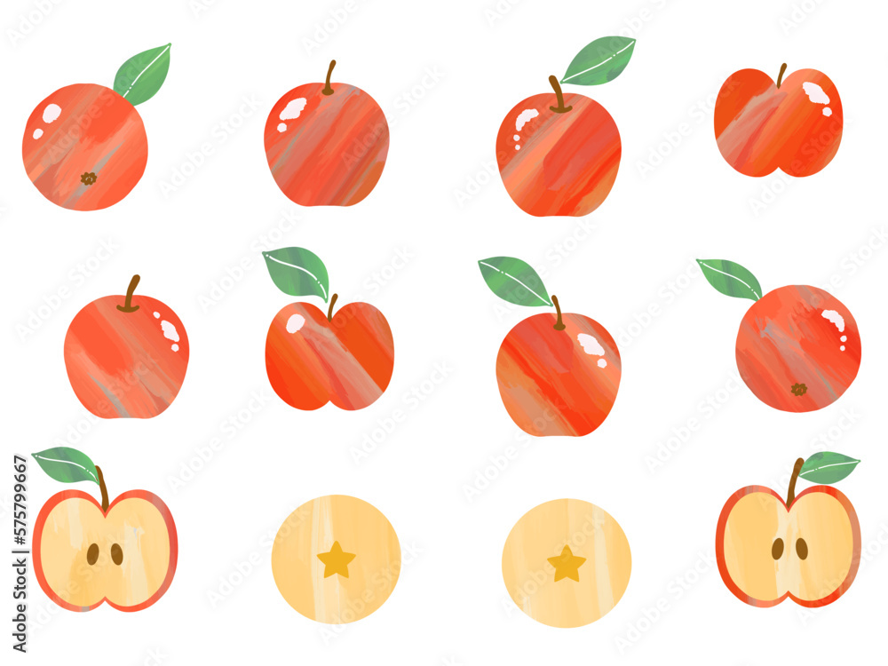 つやつやのリンゴのイラスト素材セット つやつやのリンゴのイラスト素材セット