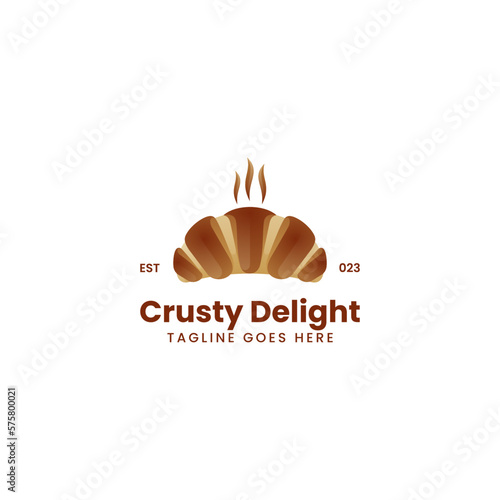 Vector Logo Illustration Croissant Gradient Colorful Style.