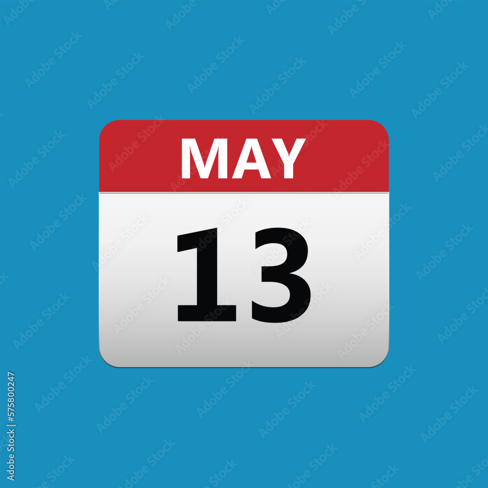 13th May calendar icon. May 13 calendar Date Month icon vector illustrator 13th May calendar icon. May 13 calendar Date Month icon vector illustrator