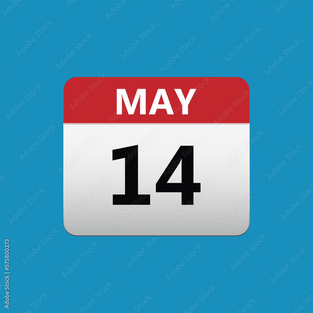 14th May calendar icon. May 14 calendar Date Month icon vector illustrator 14th May calendar icon. May 14 calendar Date Month icon vector illustrator