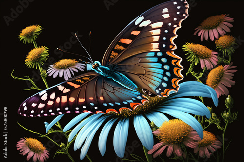 A butterfly perched on a flower created with Generative AI technology