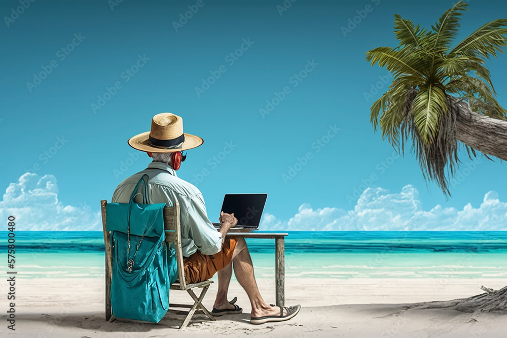guy working on beach remote