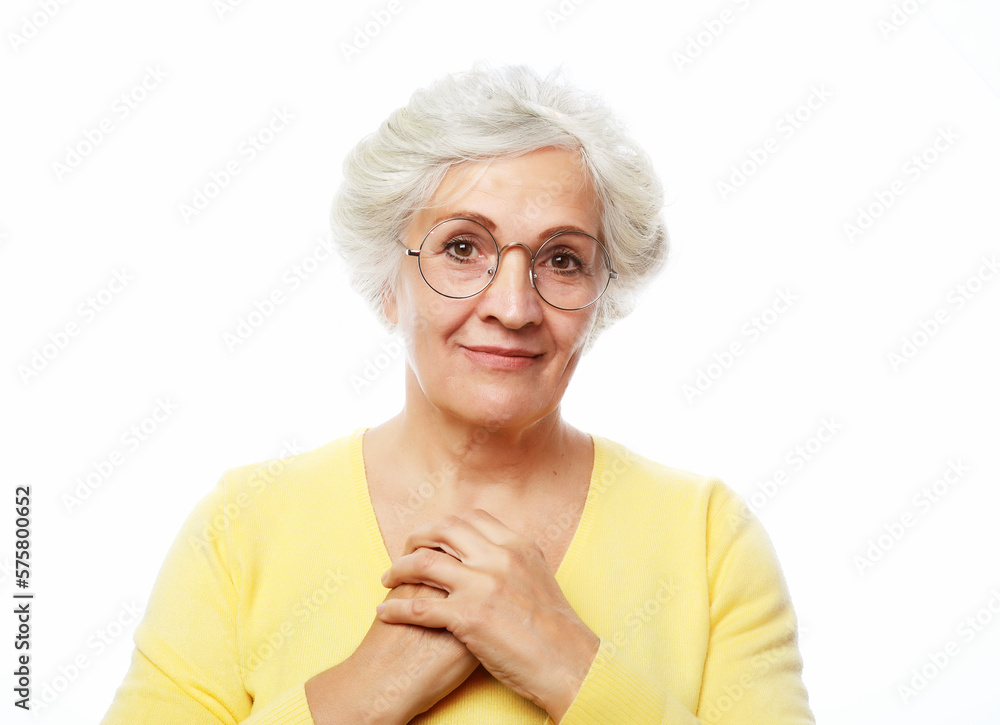 Portrait of happy smiling mature woman over white background. Portrait of happy smiling mature woman over white background.