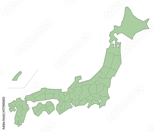 和風な色合いの日本地図。高品質 高精細 線画 白地図 日本列島