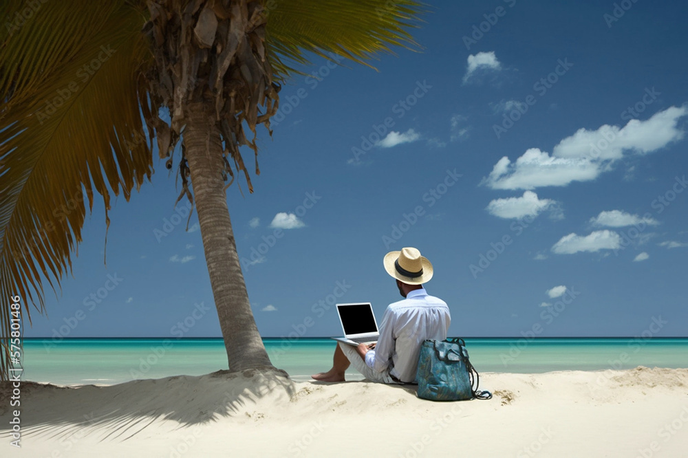 guy working on beach remote