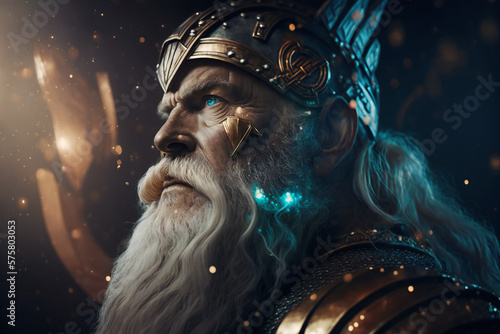 Odin (Wotan) the all-father, the ruler of the Aesir - god of knowledge, wisdom, and of war - German Mythologies - Generative AI photo