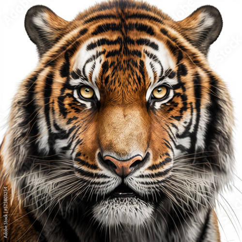 Print op canvas Portrait of a tiger on a white background