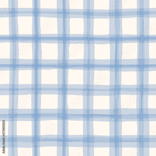 Cornflower BlueWatercolor Hand-Drawn Gingham Vector Seamless Pattern. Romantic Artistic Cottagecore Checks. Homestead Farmhouse Print. Pastel Summer Graphic Background