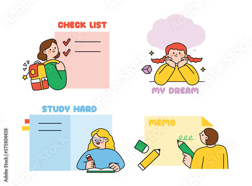 Sticky note concepts memo pad decorated with cute students.