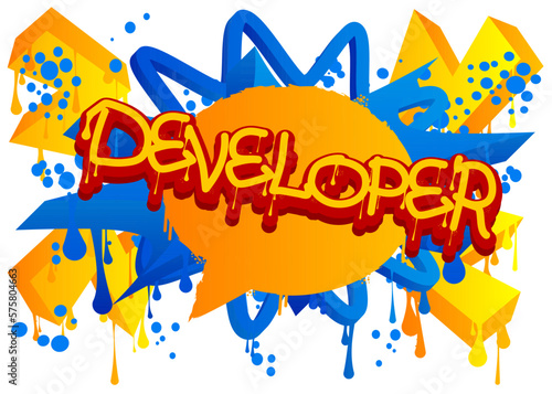 Developer. Graffiti tag. Abstract modern street art decoration performed in urban painting style.