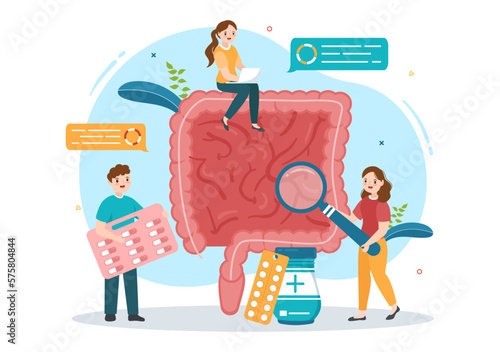 Proctologist or Colonoscopy Illustration with a Doctor Examines of the Colon and Harmful Bacteria in Cartoon Hand Drawn for Landing Page Templates