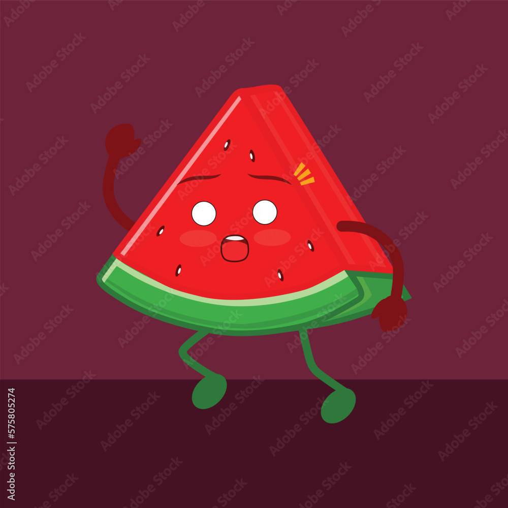 A cute watermelon character with a variety of expressions. Summer fruit. Watermelon character illustration