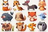 Set of cute cartoon animal, vector illustration, white background, Made by AI,Artificial intelligence
