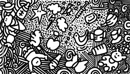 Black and white doodle background illustration