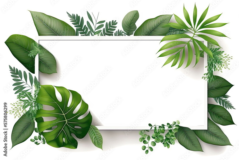 green leaf frame with white background, vector illustration, Made by AI ...