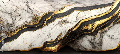 Panel kuchenny z motywem The texture of black and white marble with gold veins. Natural pattern. Abstract 3D illustration of marble surface for backgrounds, wallpapers, photo wallpapers, murals, posters.