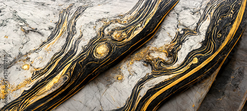 Panel kuchenny z motywem The texture of black and white marble with gold veins. Natural pattern. Abstract 3D illustration of marble surface for backgrounds, wallpapers, photo wallpapers, murals, posters.