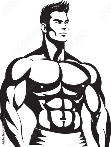 gym logo, illustration of a person with six pack body