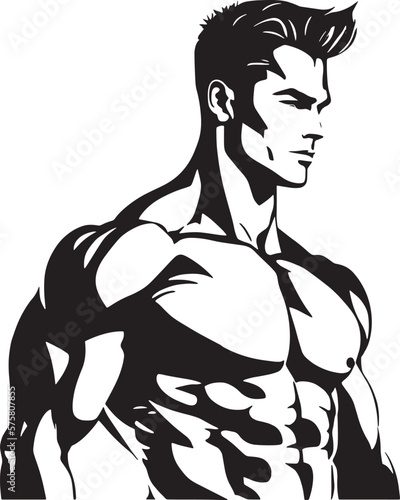 gym logo, illustration of a person with six pack body