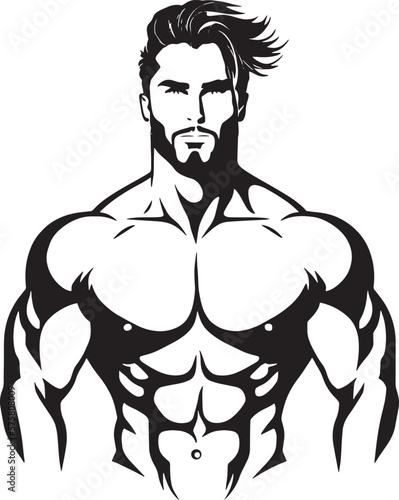 фотография gym logo, illustration of a person with six pack body