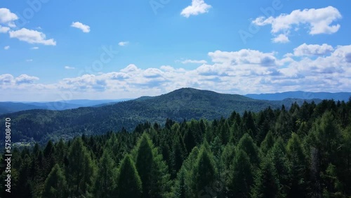 Cinematic aerial shot of an endless mountain and forest landscape in southern Slovenia photo