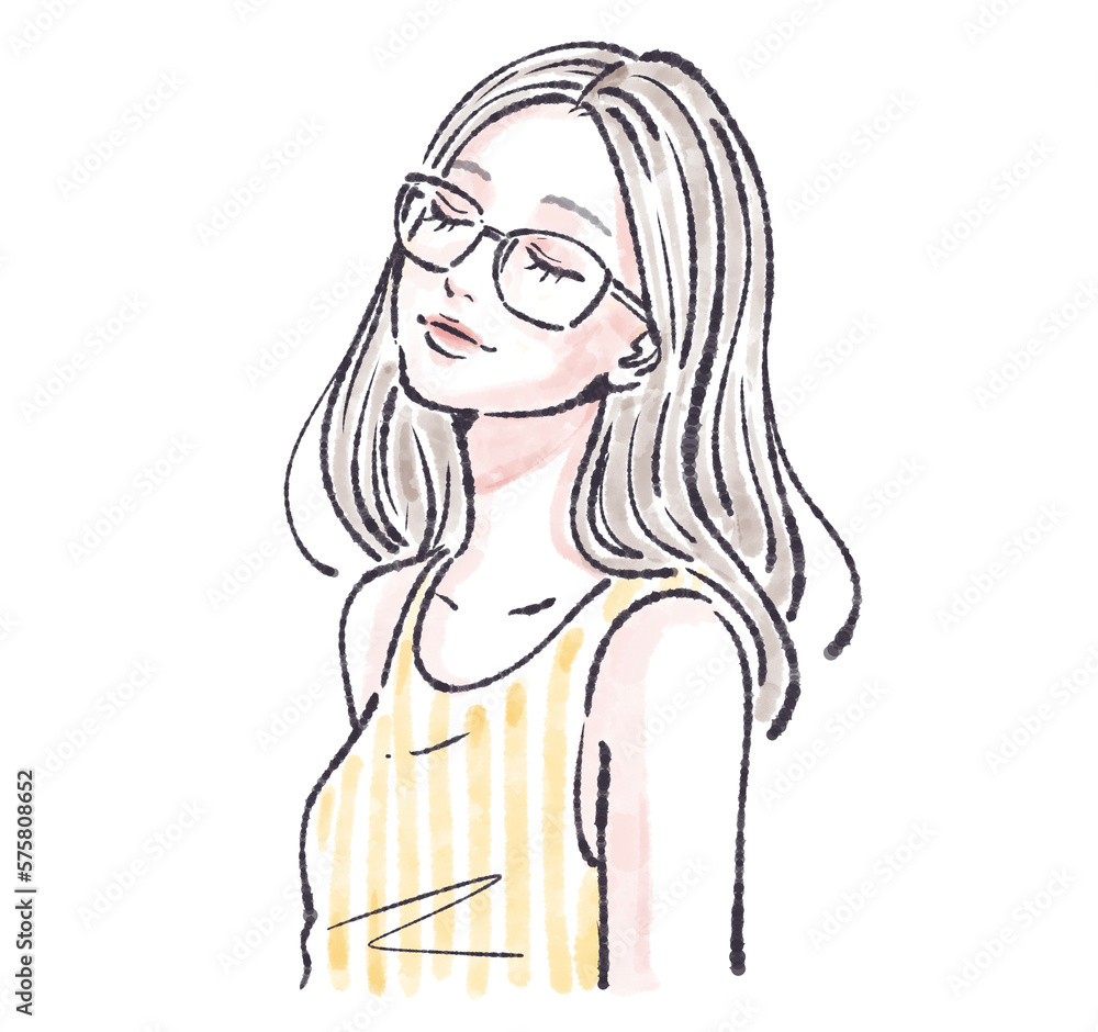 メガネ/眼鏡/の女性のイラスト素材