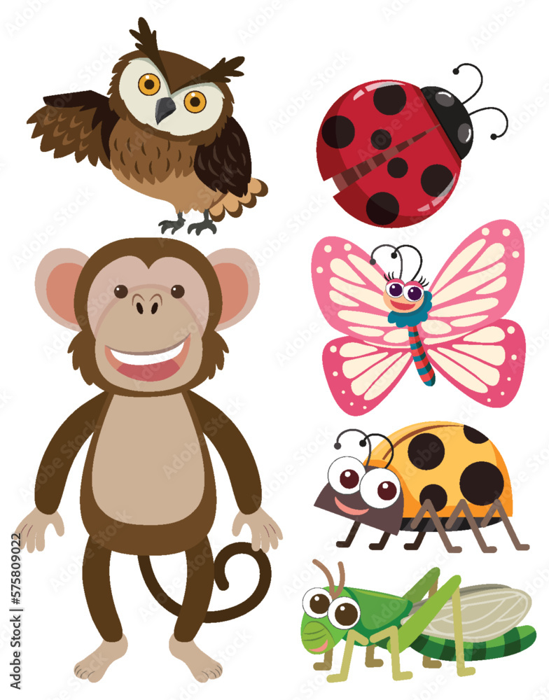 Fototapeta premium Set of cute animals cartoon simple style