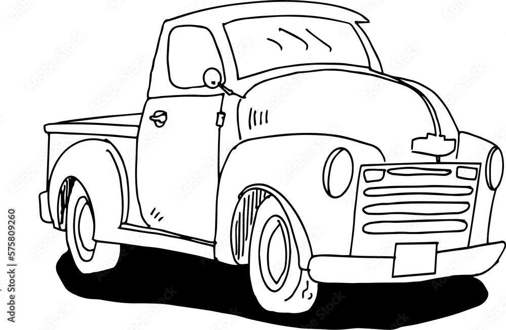 The vintage car cartoon drawing for transport concept.