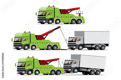 set of towing car trucking  auto transport vector illustration