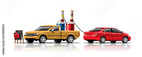 Oil tank of hand pump on pick-up filling  to automobile