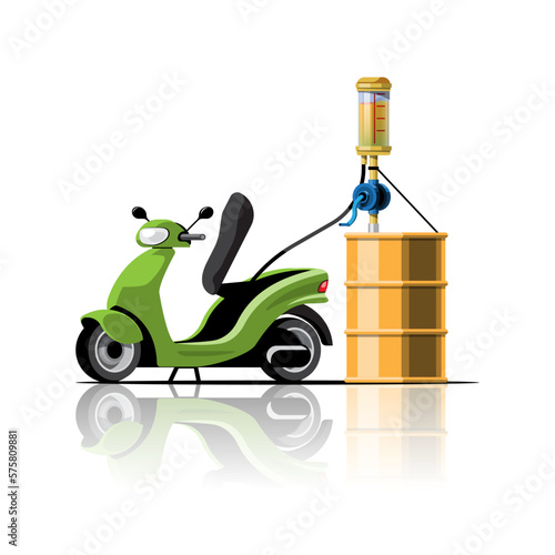 Motorcycle filling up oil with hand pump vector illustration