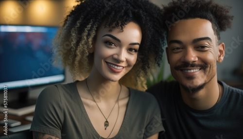 Empowering Confidence and Relationship in the Workplace: Celebrating National Couple's Day with Diversity Inclusivity in the Industry with Multiracial Video game designer Couple (generative AI
