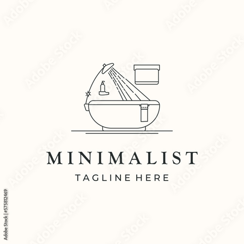 relax bathub line art logo vector minimalist illustration design, toilet logo design