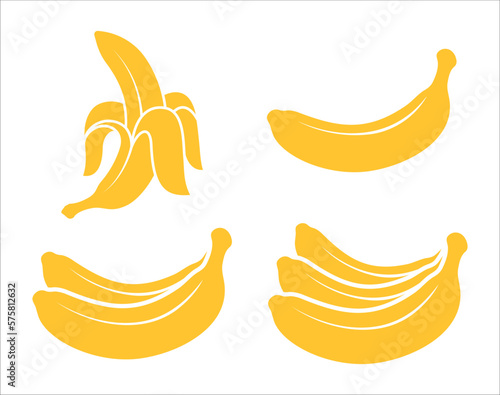 Banana vector icon set. Banana fruit icons collection. Banana icon vector set isolated on white background. Vector illustration