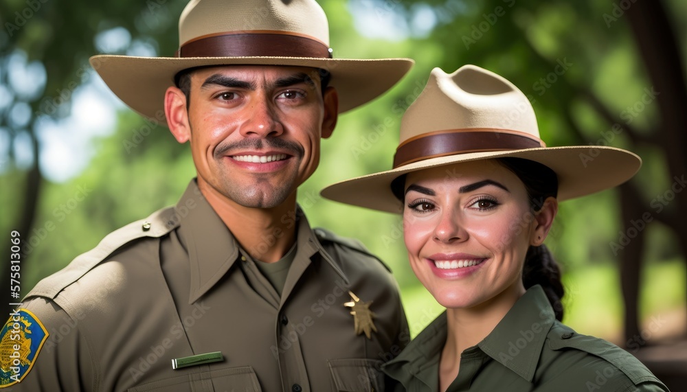 Empowering Confidence and Relationship in the Workplace: Celebrating National Couple's Day with Diversity Inclusivity in the Industry with Hispanic Park ranger Couple (generative AI Empowering Confidence and Relationship in the Workplace: Celebrating National Couple's Day with Diversity Inclusivity in the Industry with Hispanic Park ranger Couple (generative AI