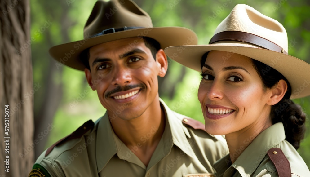 Empowering Confidence and Relationship in the Workplace: Celebrating National Couple's Day with Diversity Inclusivity in the Industry with Hispanic Park ranger Couple (generative AI Empowering Confidence and Relationship in the Workplace: Celebrating National Couple's Day with Diversity Inclusivity in the Industry with Hispanic Park ranger Couple (generative AI