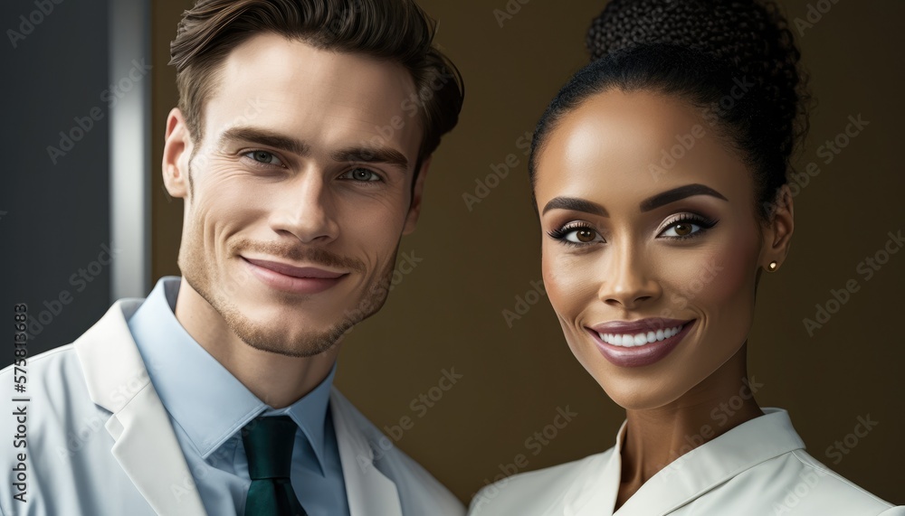 Empowering Confidence and Relationship in the Workplace: Celebrating National Couple's Day with Diversity Inclusivity in the Industry with Multiracial Dentist Couple (generative AI Empowering Confidence and Relationship in the Workplace: Celebrating National Couple's Day with Diversity Inclusivity in the Industry with Multiracial Dentist Couple (generative AI