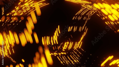 glowing curved lines. orange flashes run through the wires on a black background. looped animation. 3d render