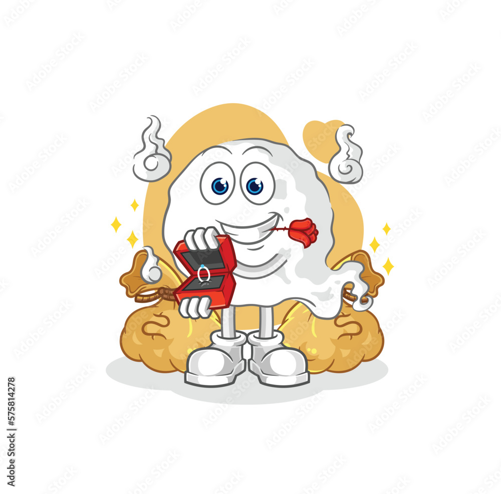 Naklejka premium ghost propose with ring. cartoon mascot vector