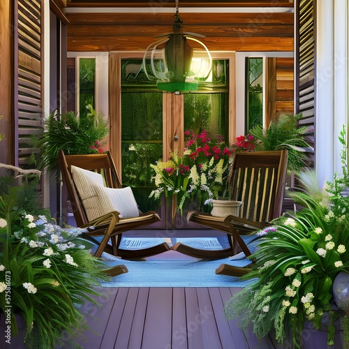 14. A front porch with rocking chairs, a swing, and a potted plant.1, Generative AI © Ai.Art.Creations