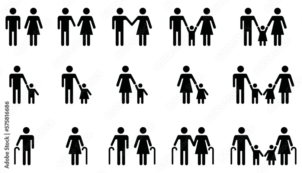 Collection of family silhouettes. Set of silhouettes of people. Set of ...