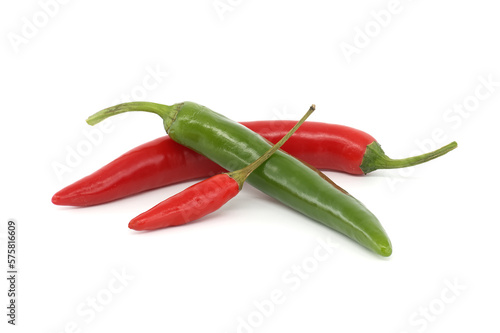 Fresh red and green chili peppers isolated on white