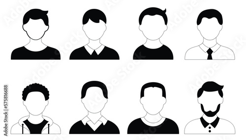 Set of vector illustration of avatar icons profile. Silhouete of set people icons with black and white color