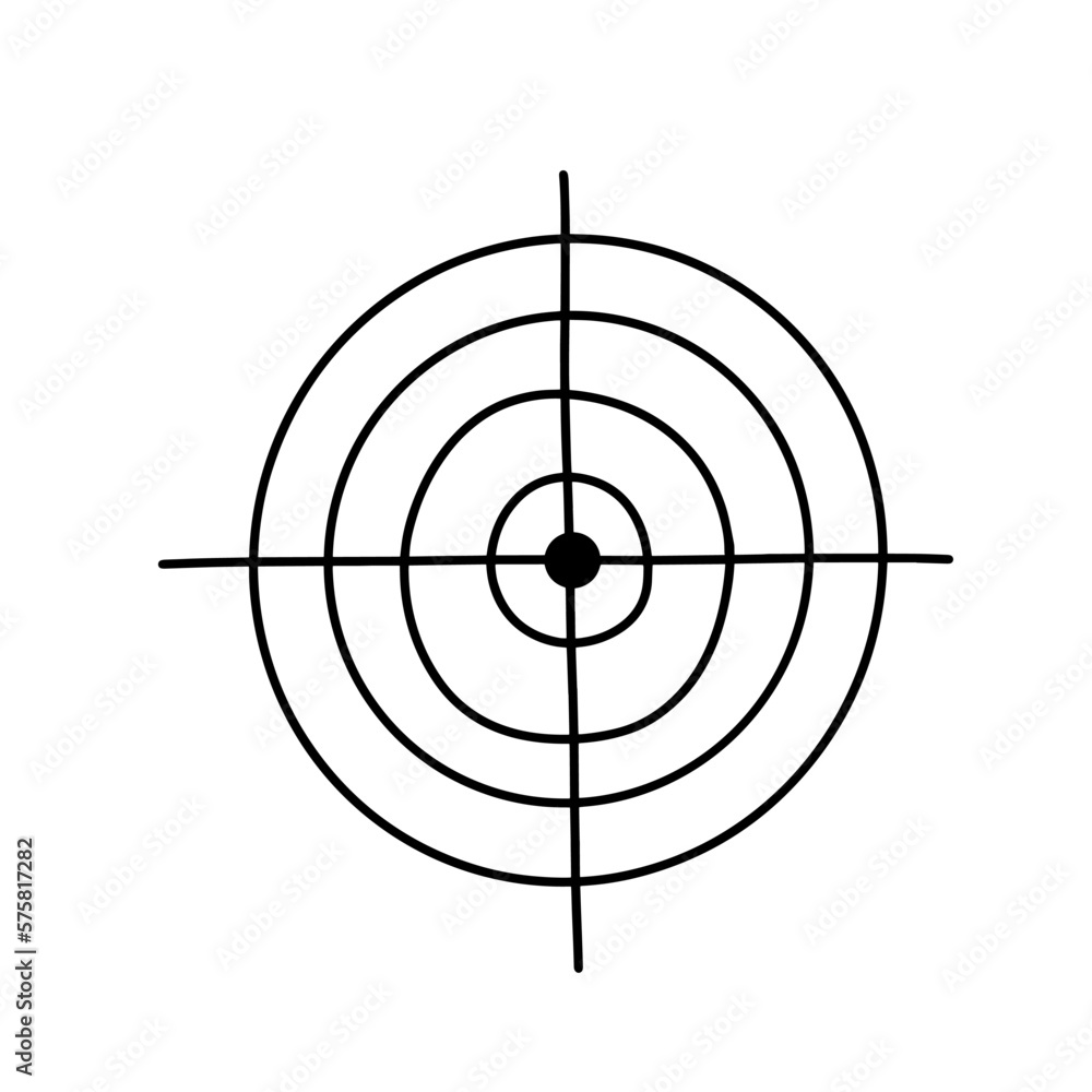Line aim icon. Sight for shooting doodle vector illustration isolated on white. Line aim icon. Sight for shooting doodle vector illustration isolated on white.