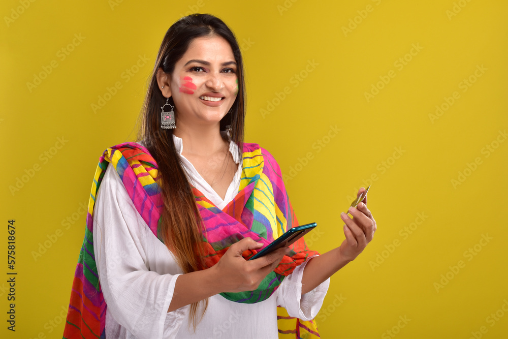 Portraits of Young Woman celebrating holi Portraits of Young Woman celebrating holi