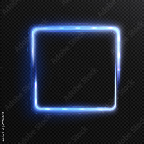 Blue light frame with flickering effects. Luminous technological background. Space for your text or product.