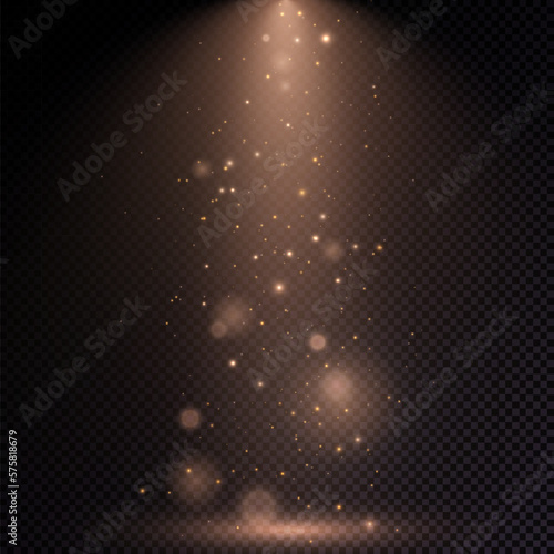 Golden light dust particles abstract light bokeh background for web design and illustration.